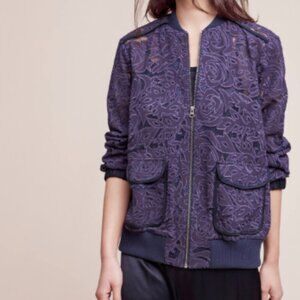 Anthropologie Elevenses Miranda Lace Bomber Jacket, Purple - Womens Medium